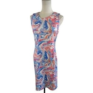 J.Mclaughlin Sleeveless Marblehead Sheath Dress Blue Coral Pink Size‎ XS